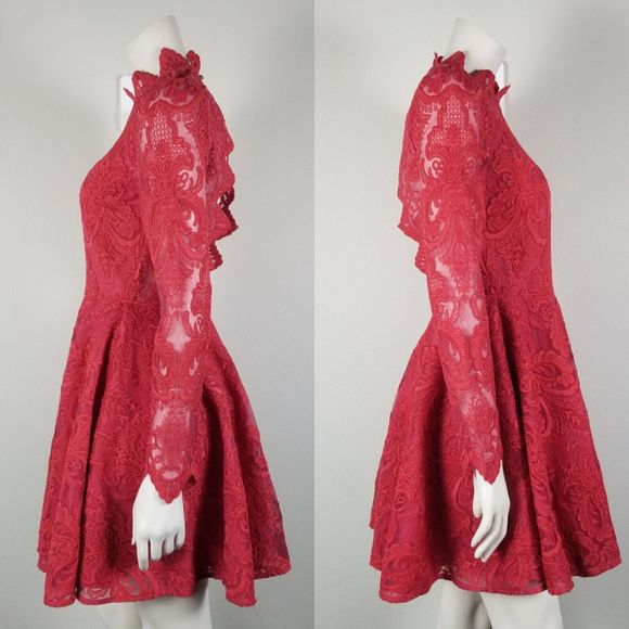 Saylor NYC Rita Rasberry Lace Brocade Fit & Flare Exposed Back Mini Dress Size S - Picture 3 of 15